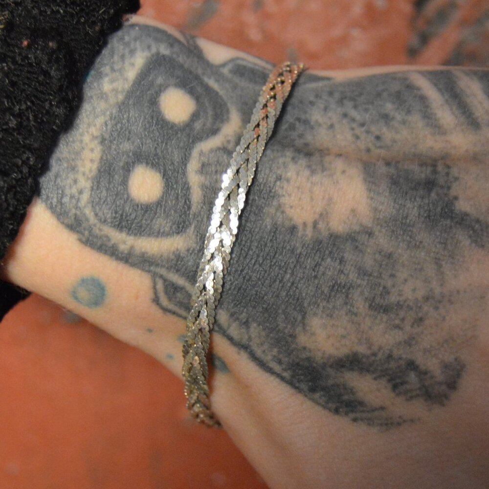 Vintage sterling silver braided chain bracelet, 6.75"